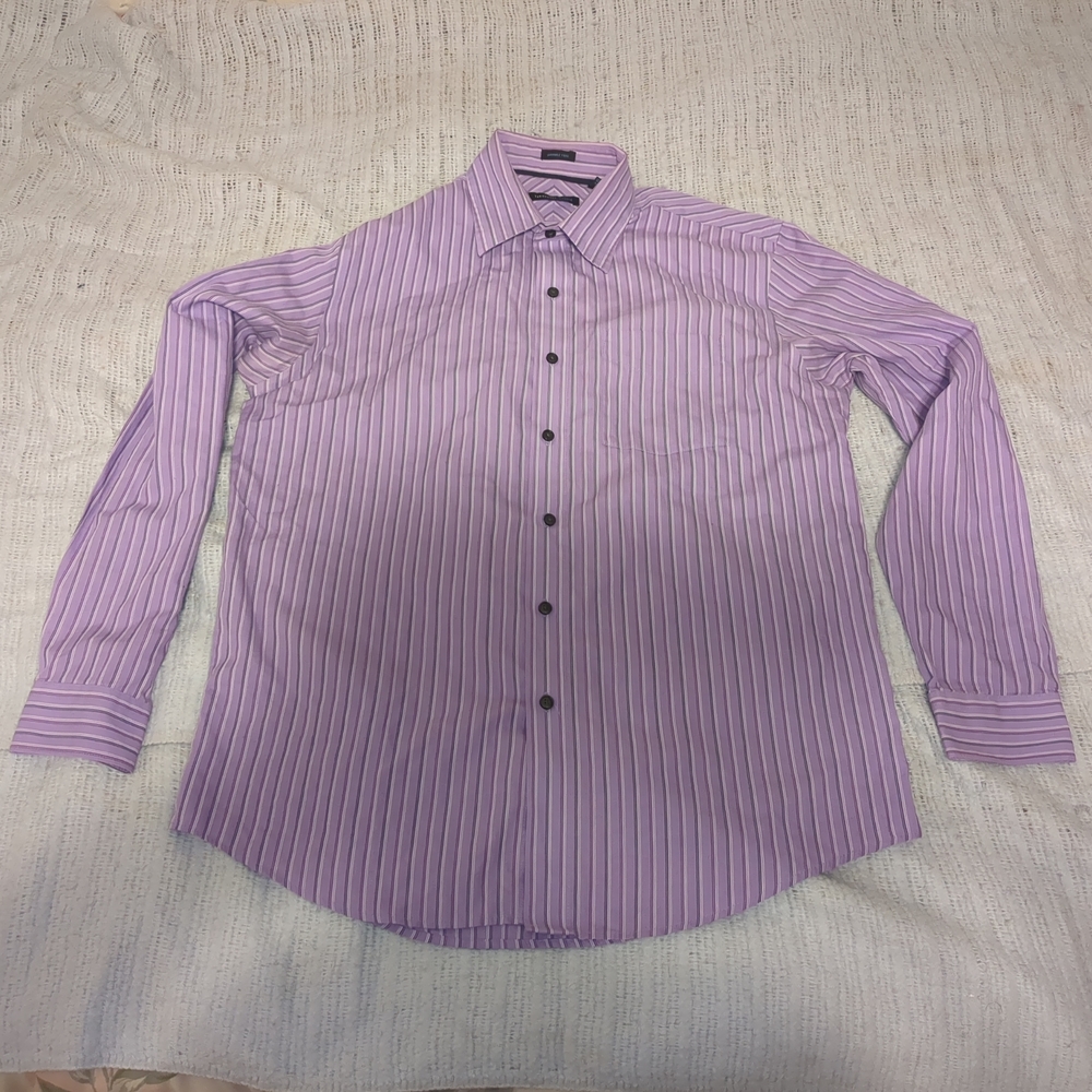 Van Heusen Studio Purple Striped Cotton Polyester Dress Shirt Size Medium